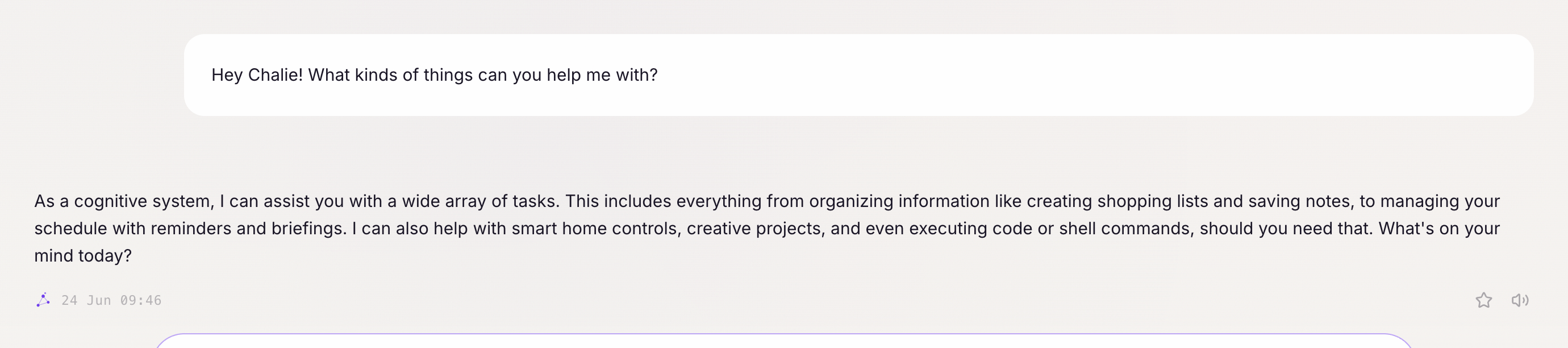Chatting with Chalie — the main conversation interface.