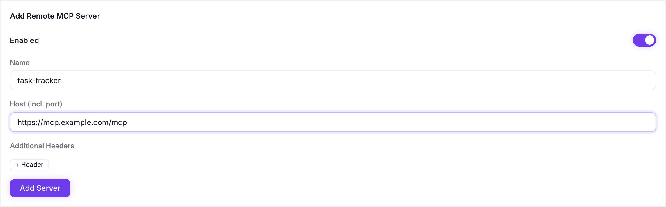Connecting an external MCP server in the Brain dashboard — its tools become Chalie's tools.